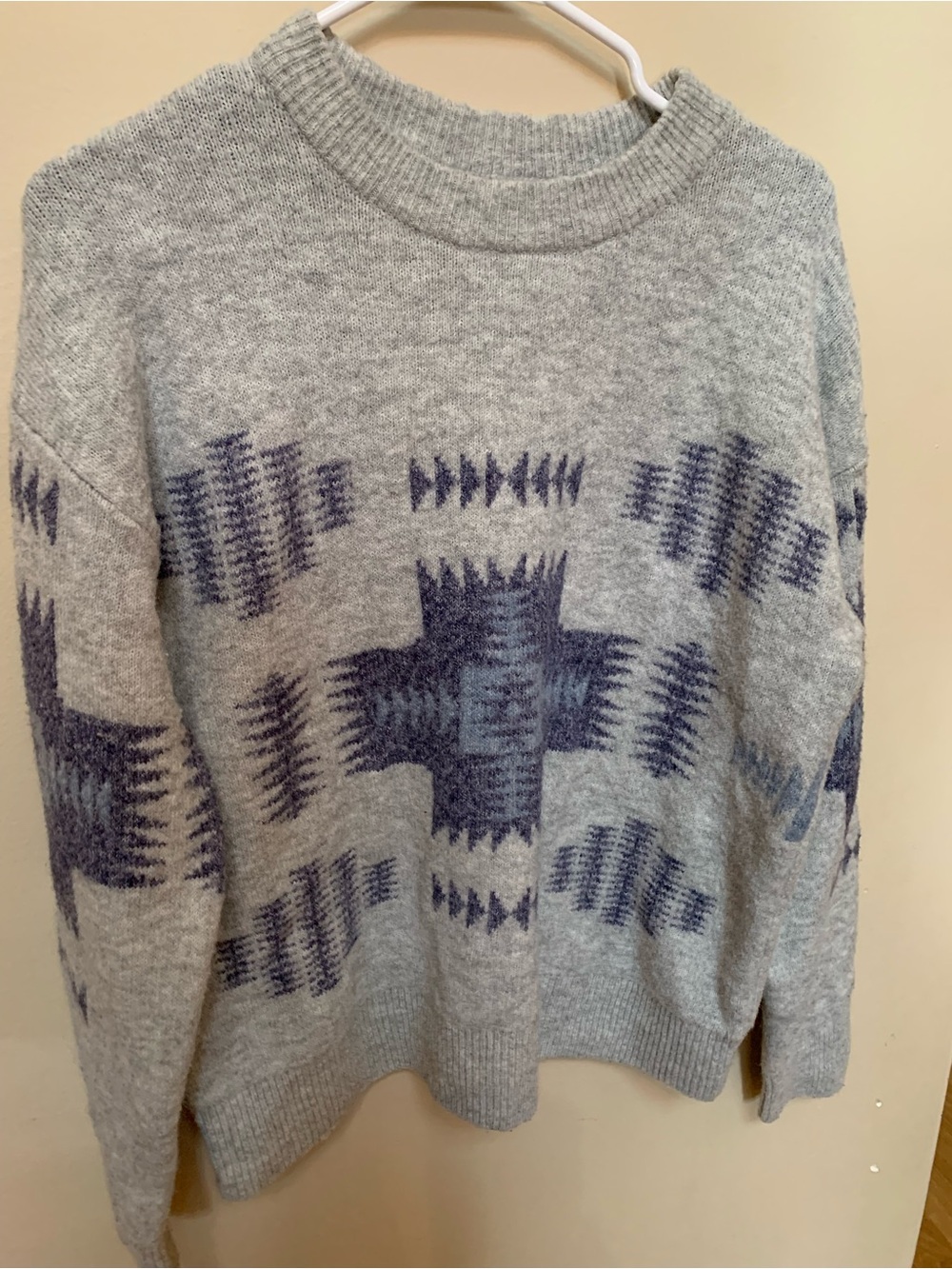 Vintage Eddie Bauer Gray Crewneck Sweater with Blue Aztec Motif